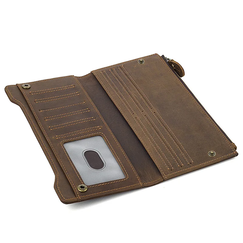 Genuine leather cash wallets vintage leather purse men women clip purse wallet luxury brand designer long wallet for male female