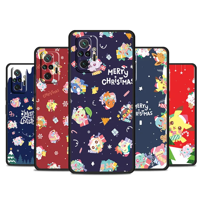 Case For Xiaomi Redmi Note 13 11 10 Pro 9S 9 8 10C 12C 9C 9A K40 7 8T Back Phone Cover TPU Black Funda Christmas Cute Pokemon