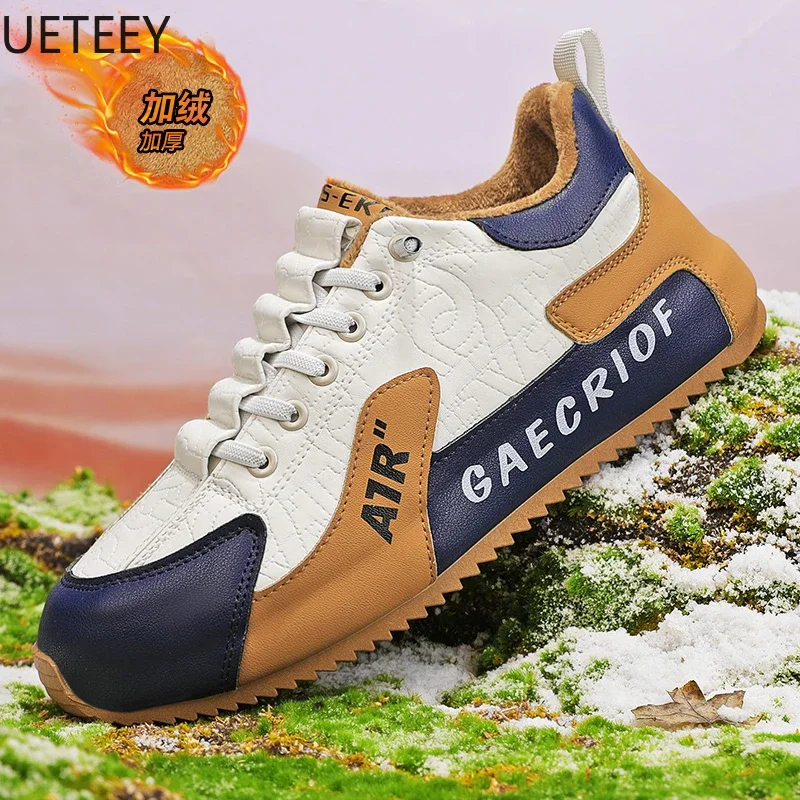 UETEEY-zapatillas de deporte de terciopelo para hombre, calzado deportivo de marca gruesa, suave y cómodo, ligero, estilo británico, novedad