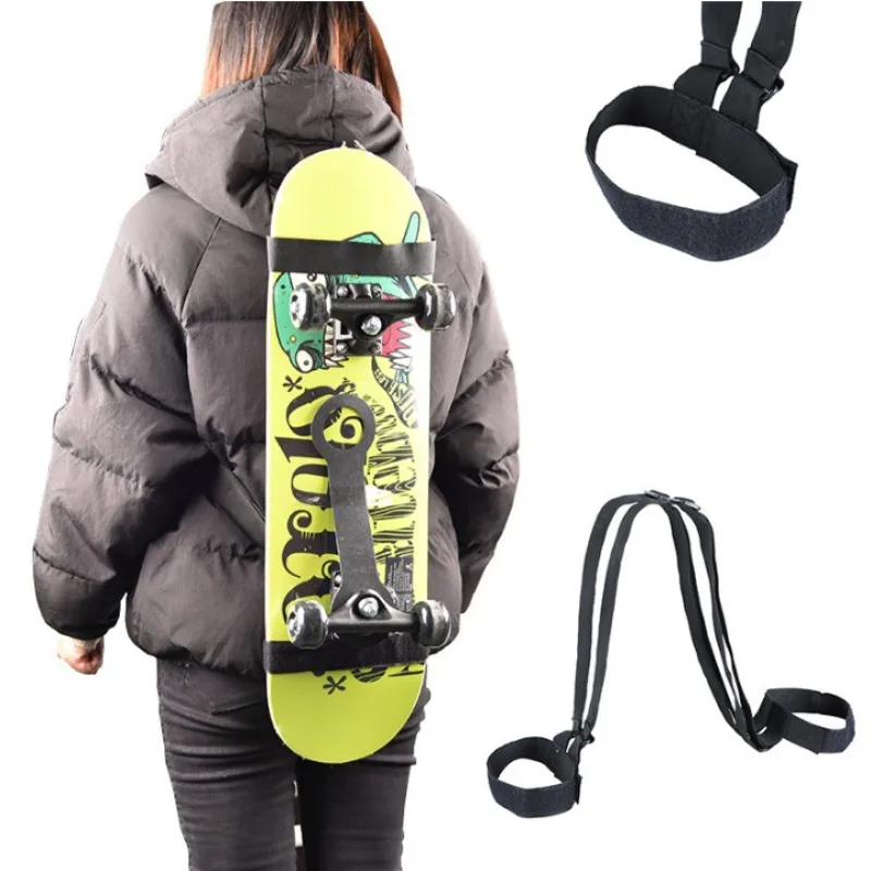 1Pc Adjustable Carry Strap Longboard Skateboard Shoulder Carrier Sling Backpack Portable Accessory for Skis Snowboard Black