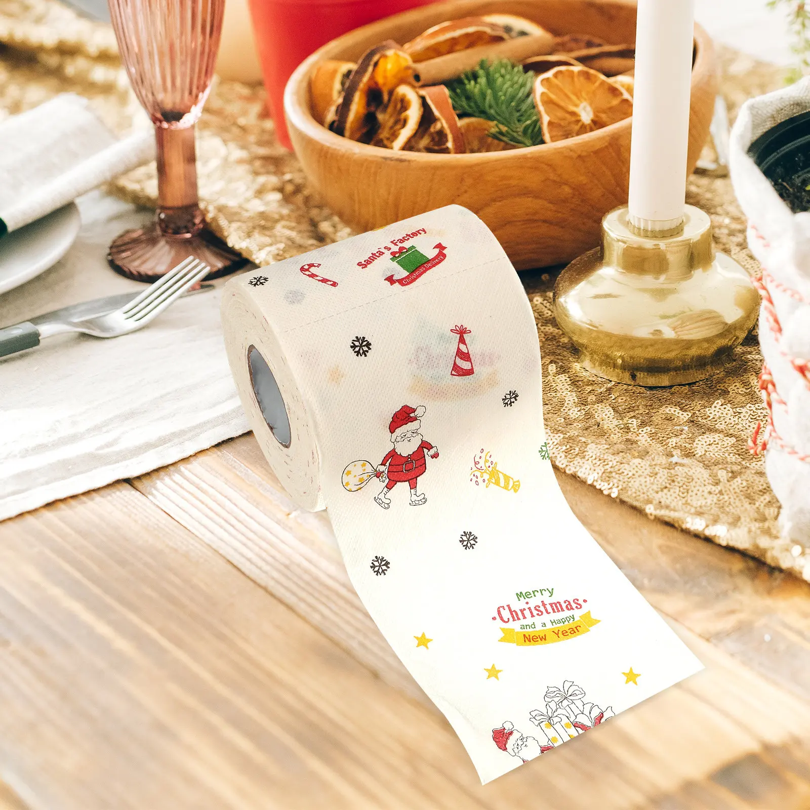 4 Rolls Patterned Toilet Paper Soft Durable Festive Bathroom Tissues Toilet Paper Napkins Home Decor Table Use - view 2