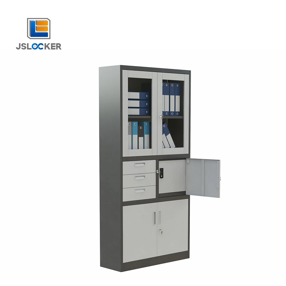 현대식 사무실 캐비닛, 유리문 2개, 전체 철제 파일 캐비닛, 가정용 사무실 파일용 금속 보관 캐비닛