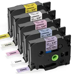 5pk Replacement for Brother Label Printer Tape Ptouch TZe 12mm 0.47 Label Tape, Use for PT-1000 PT-H200 PT-H100R H110 D210 D400