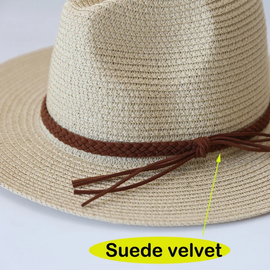 Womens Mens Wide Brim Straw Panama Hat Fedora Summer Beach UV Protection Sun Hat UPF Straw Hat for Women