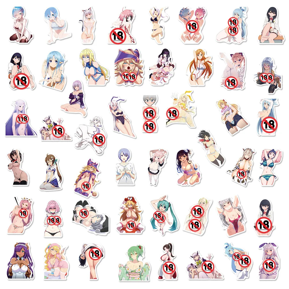 Hentai Waifu Anime Graffiti Decalques, Adulto's Sexy Girl Adesivos, Decoração DIY, Telefone Garrafa De Água, Notebook, Desenhos Animados, 10 Pcs, 30 Pcs, 50 Pcs, 100Pcs