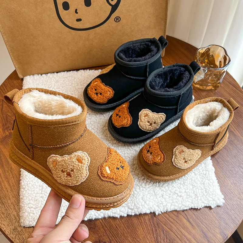 

Bear Children's 2025 Winter New Leg Boots Fleece Warm Suede Shoes