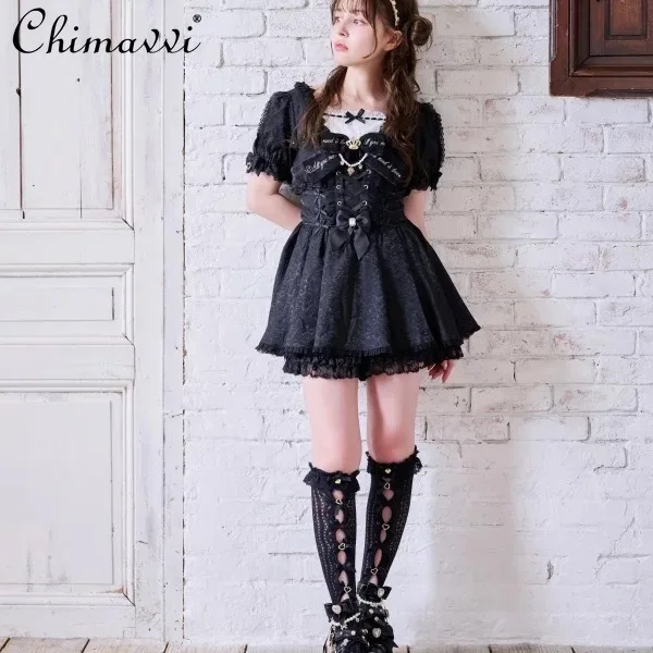 

Japanese Liz Cute Lolita Set Spring Summer New Mass-Produced Sweet Jacquard Lace Patchwork Dress Shorts Princess Lo 2Piece Set