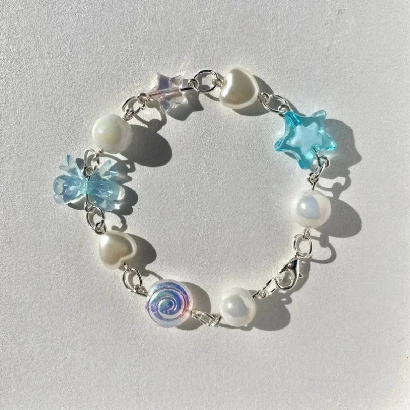 Blue and white iridescent bracelet / clutter bracelet/  cutebracelet/school bracelet