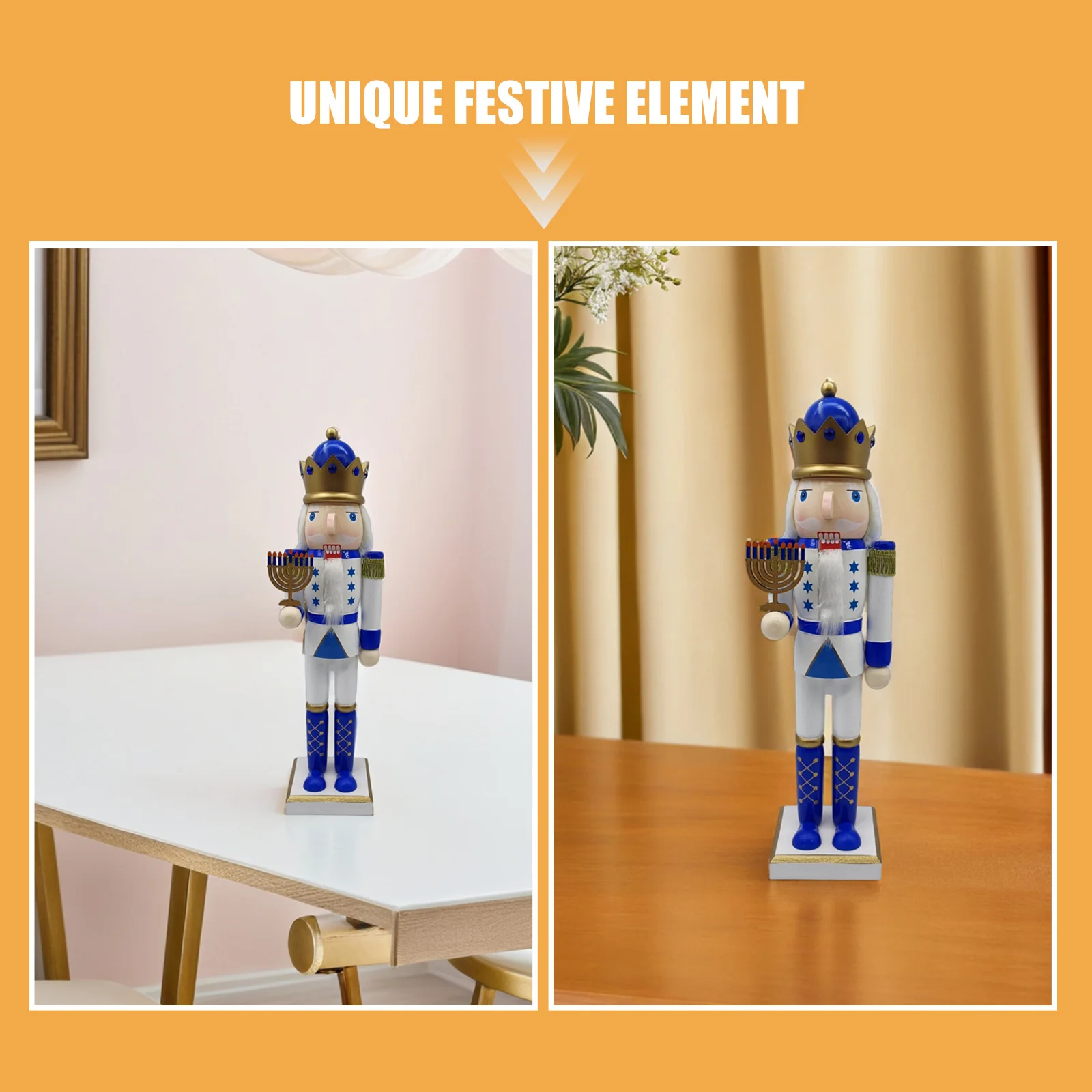 38 سنتيمتر الأزرق الأبيض كسارة البندق الخشبية الجندي هانوكا الديكور التقليدية اليهودية عطلة زخرفة احتفالية للجرف