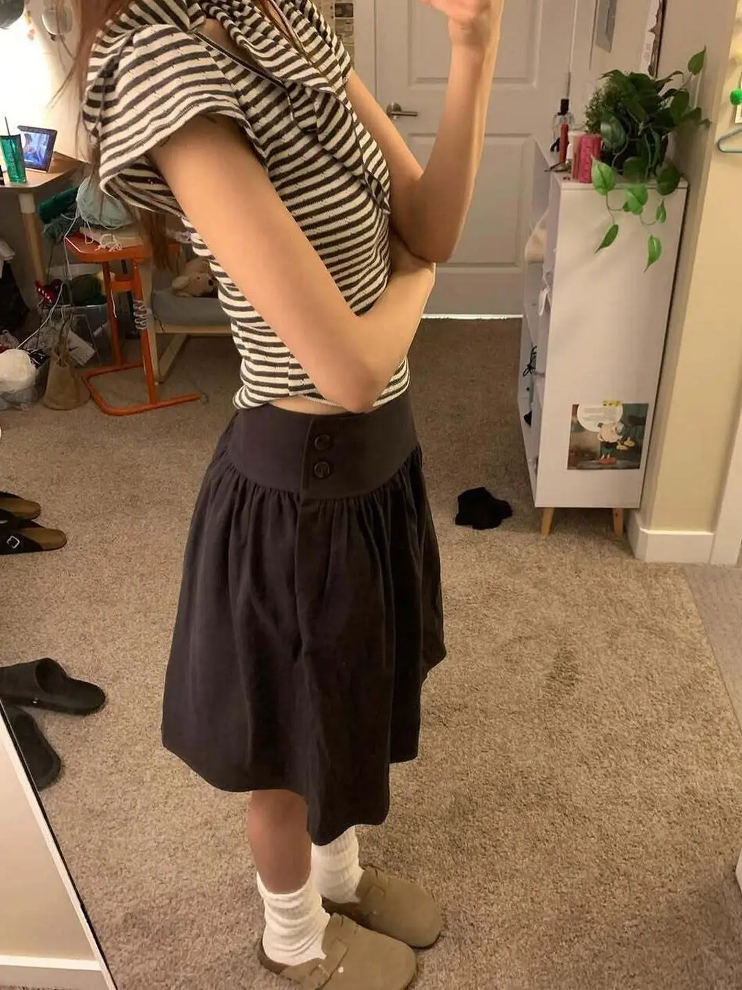 Korean Style High Waist A-Line  Skirt Women's Summer New Design Sensation Midi Flared Skirt Black Color Flower Bud Puffy ...