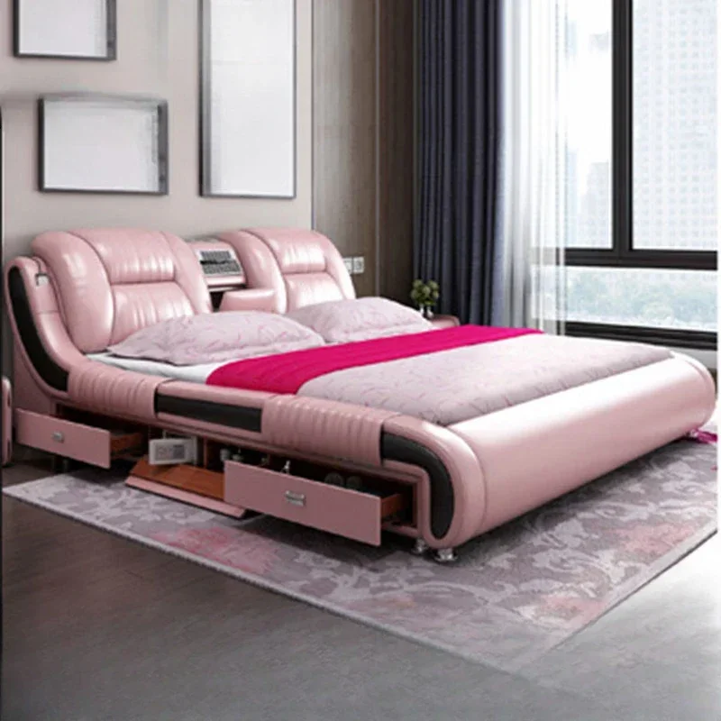 Queen European Double Bed Modern High End Headboard Twin Frame Double Bed Storage Luxury Cama Matrimonio Bedroom Furniture