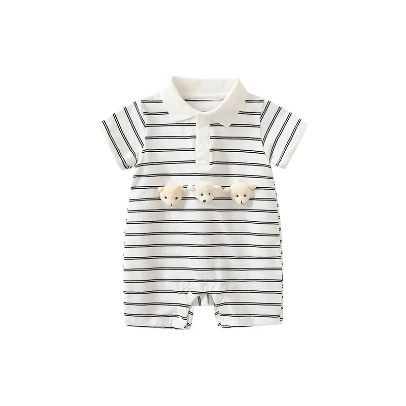 

ThreeBears Lapel onesie Baby clothes Summer clothes Thin newborn baby onesie Full moon 100 days climbing clothes newborn clothes