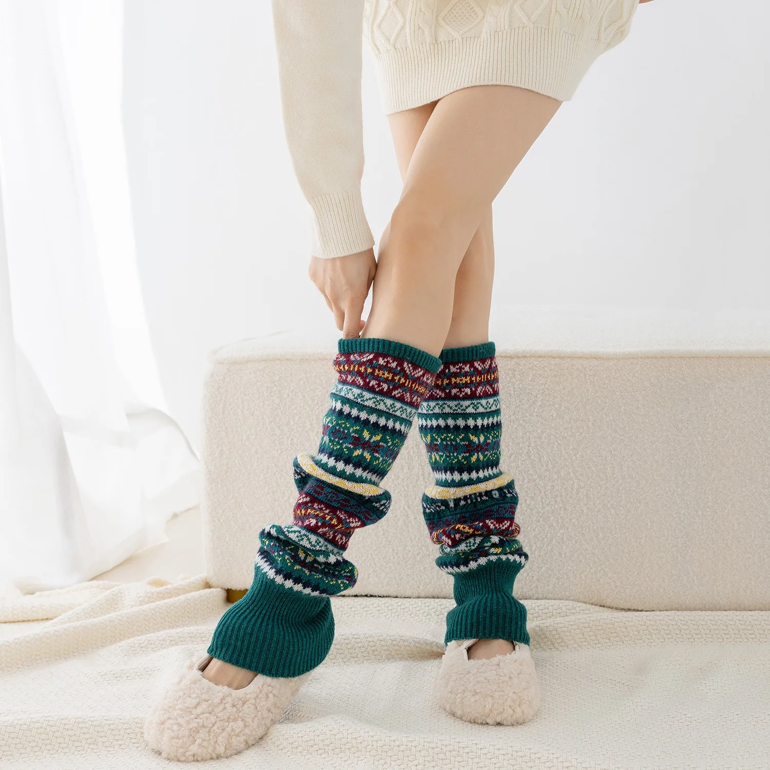 

Теплые чехлы на ноги, дышащие длинные вязаные носки, утолщенные гетры, персонализированные чехлы на ноги из акриловой шерсти для модных нарядов, осень