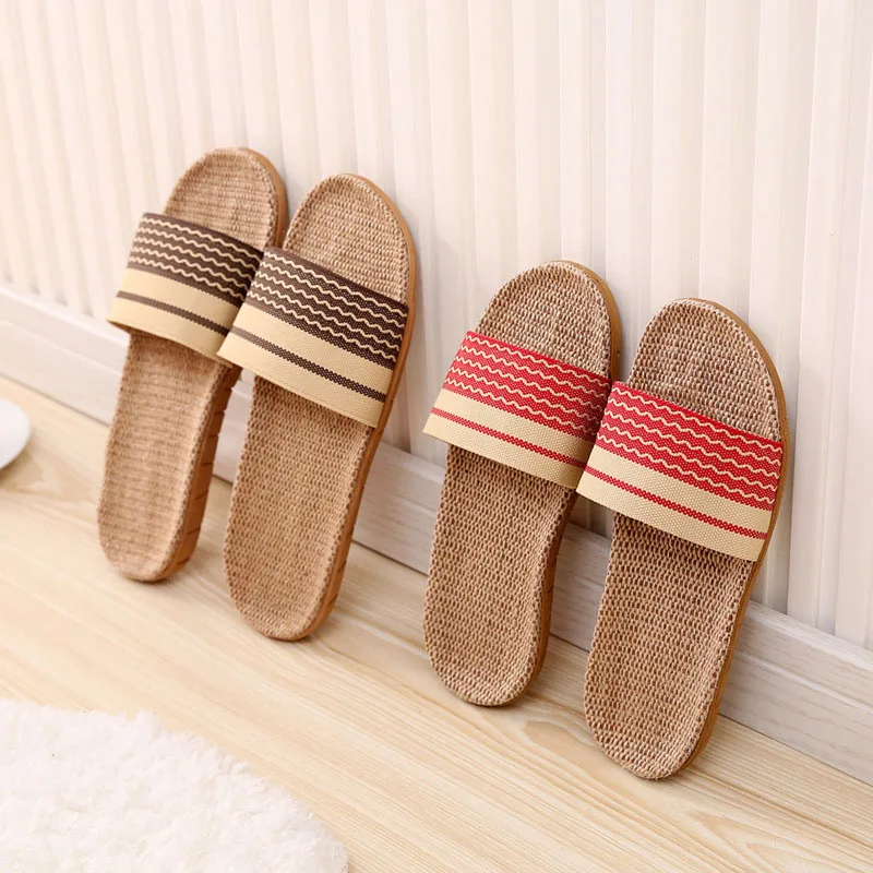 Flax Slippers Women 2022 Summer Household Slippers Indoor Floor Shoes Linen Home Shoes Bohemia Style Fashion Platform Sandals Y