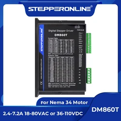 STEPPERONLINE DM860T Nema 34 스테퍼 모터 드라이버 2.4-7.2A 18-80VAC 또는 36-110VDC CNC Nema34용 스테퍼 모터 컨트롤러