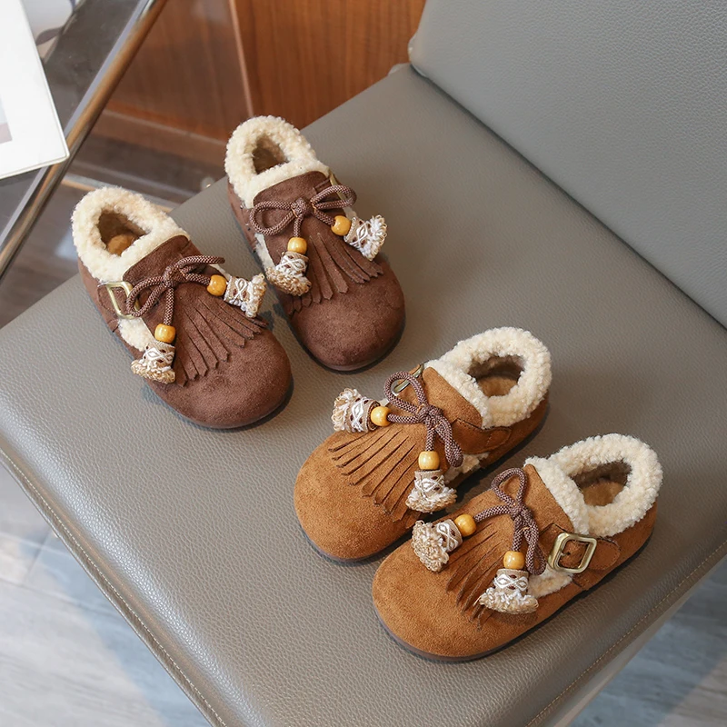 

2025 Winter New Children Casual Cotton Shoes for Girls Fashion Korean Style Soft Bottom Anti-slippery Versatile Retro Warm Shoes