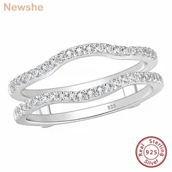 Newshe 925 Sterling Silver Adjustable Guard Enhancer Curved Ring AAAAA Cubic Zircon Stack Wrap for Women Engagement Fine Jewelry