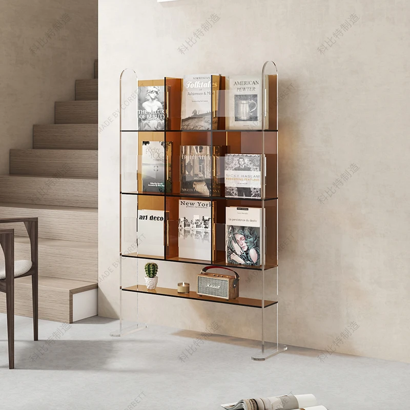 

Acrylic floor-to-ceiling reading bookshelf, living room shelf, simple display rack, newspaper storage