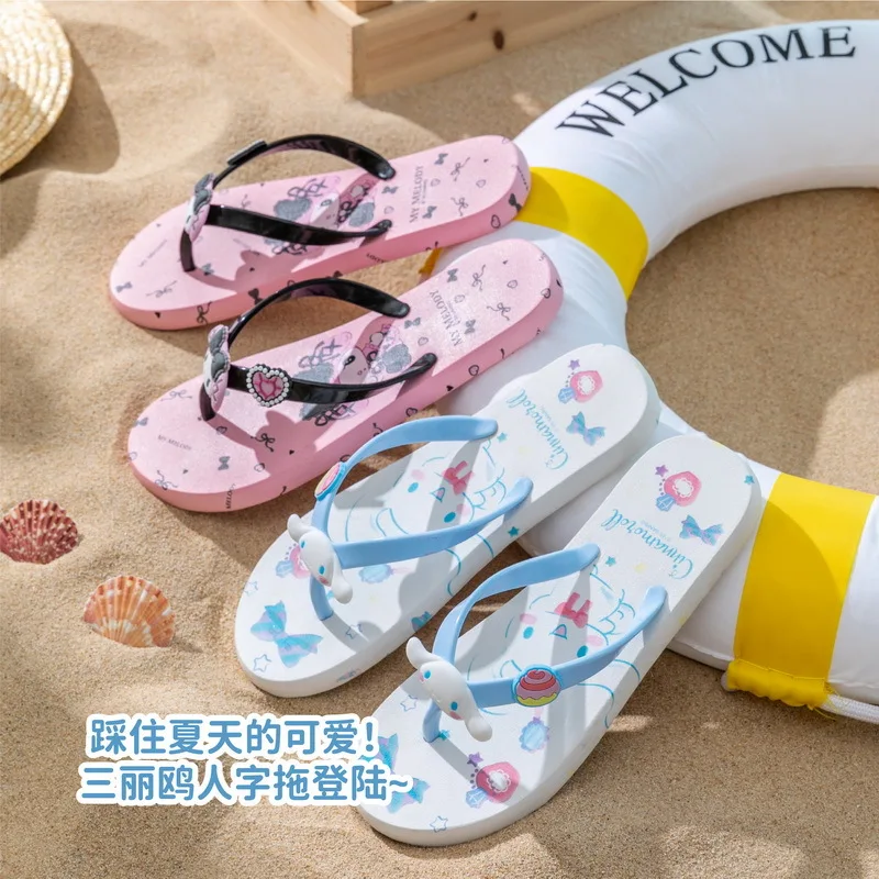 

Original Sanrio women cartoon girls Kuromi Hello Kitty slippers Family Matching Shoes