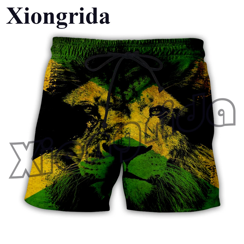 Jamaica Flag Print Trunks Men's 3D Flag Print High Waist Shorts Novelty Casual Hip Hop Trousers Unisex Beach Pants Streetwear