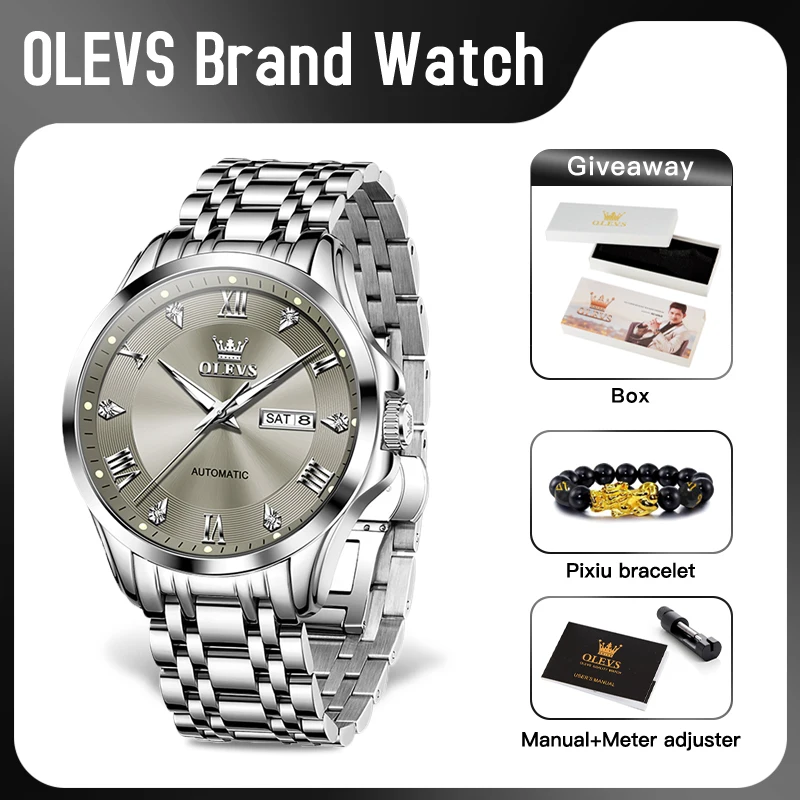 

OLEVS 6702 New Mens Watch Original Mechanical Automatic Watch Waterproof Luminous Reloj Dual Calendar Display Watches For Men