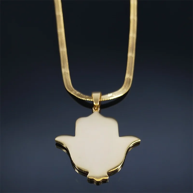 Hamsa Hand Stainless Steel Necklace Gold Color Amulet Hand of Fatima Necklaces Islamic Religious Arabic Jewelry mano de fatima