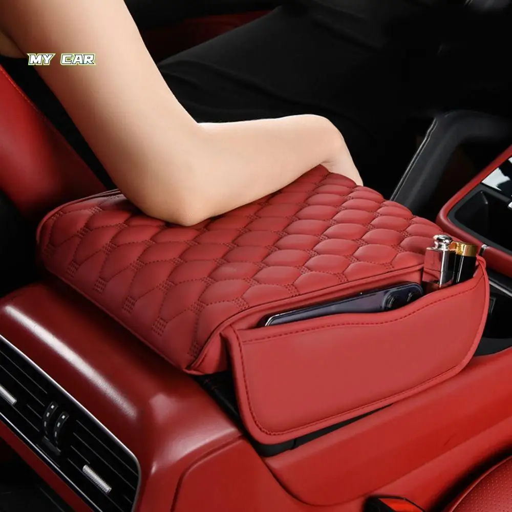 

PU Leather Car Armrest Cover Universal Dust-proof Car Armrest Pad with Storage Pocket Antifouling Waterproof