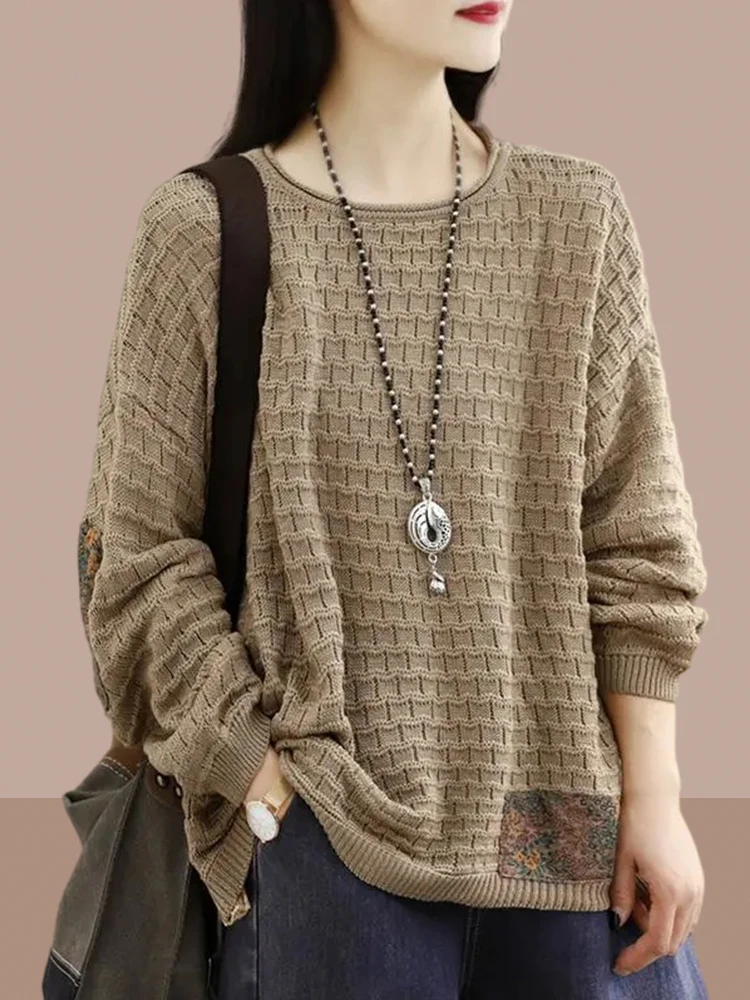 

Свободный женский вязаный свитер большого размера, весенне-осенний, новый, модный, с длинным рукавом, универсальный, в молодежном стиле, топ