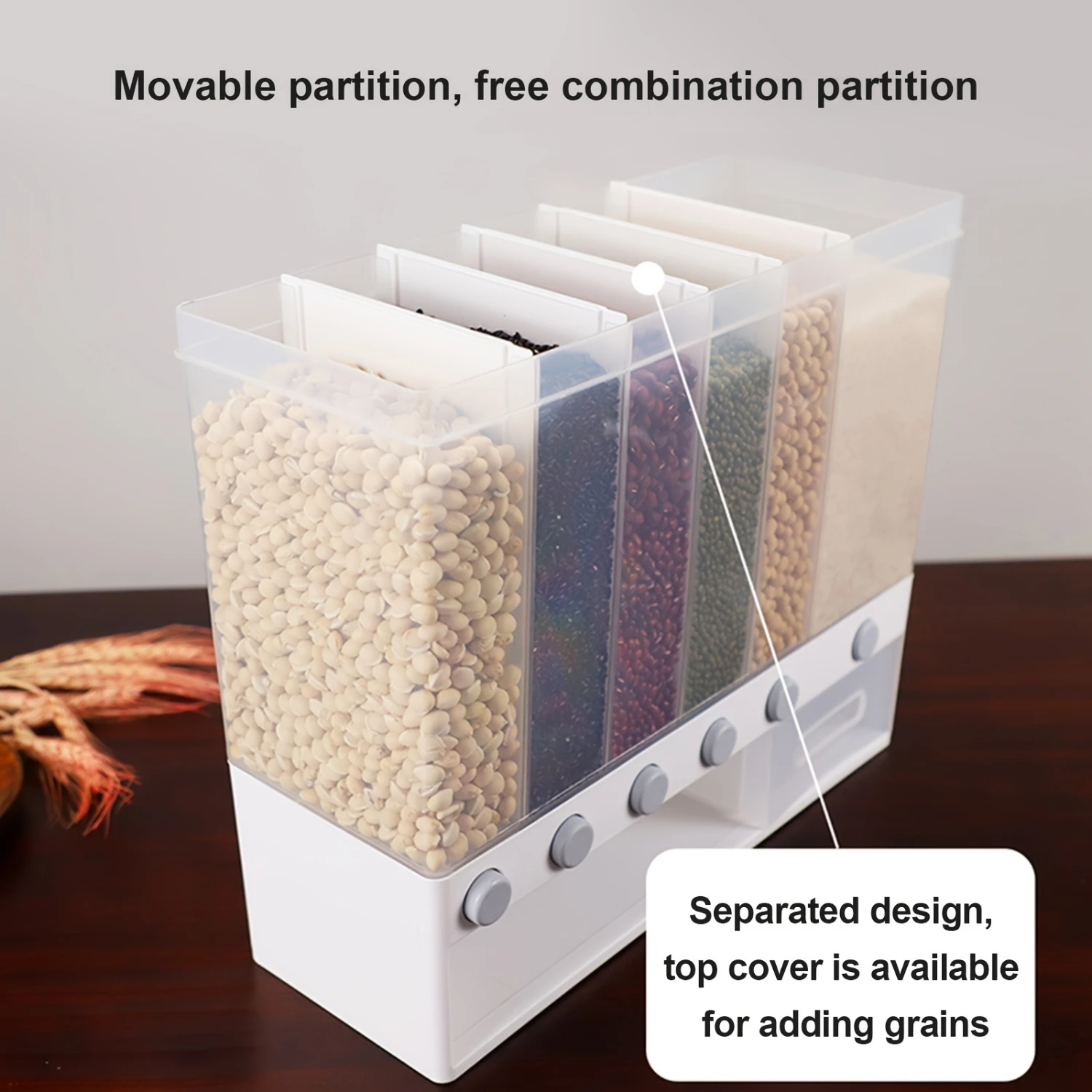 

6-Grid Rice Cereal Dispenser Dry Food Container Organizer Kitchen