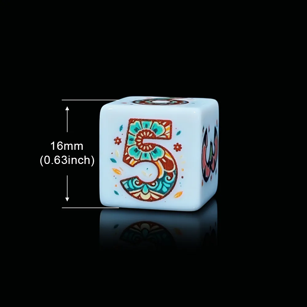 12Pcs Printed Mandala Floral D6 Dice 16mm White Acrylic Six Sided Colorful Boho Flower Pattern Dice For RPG DND Table Game Party view 4