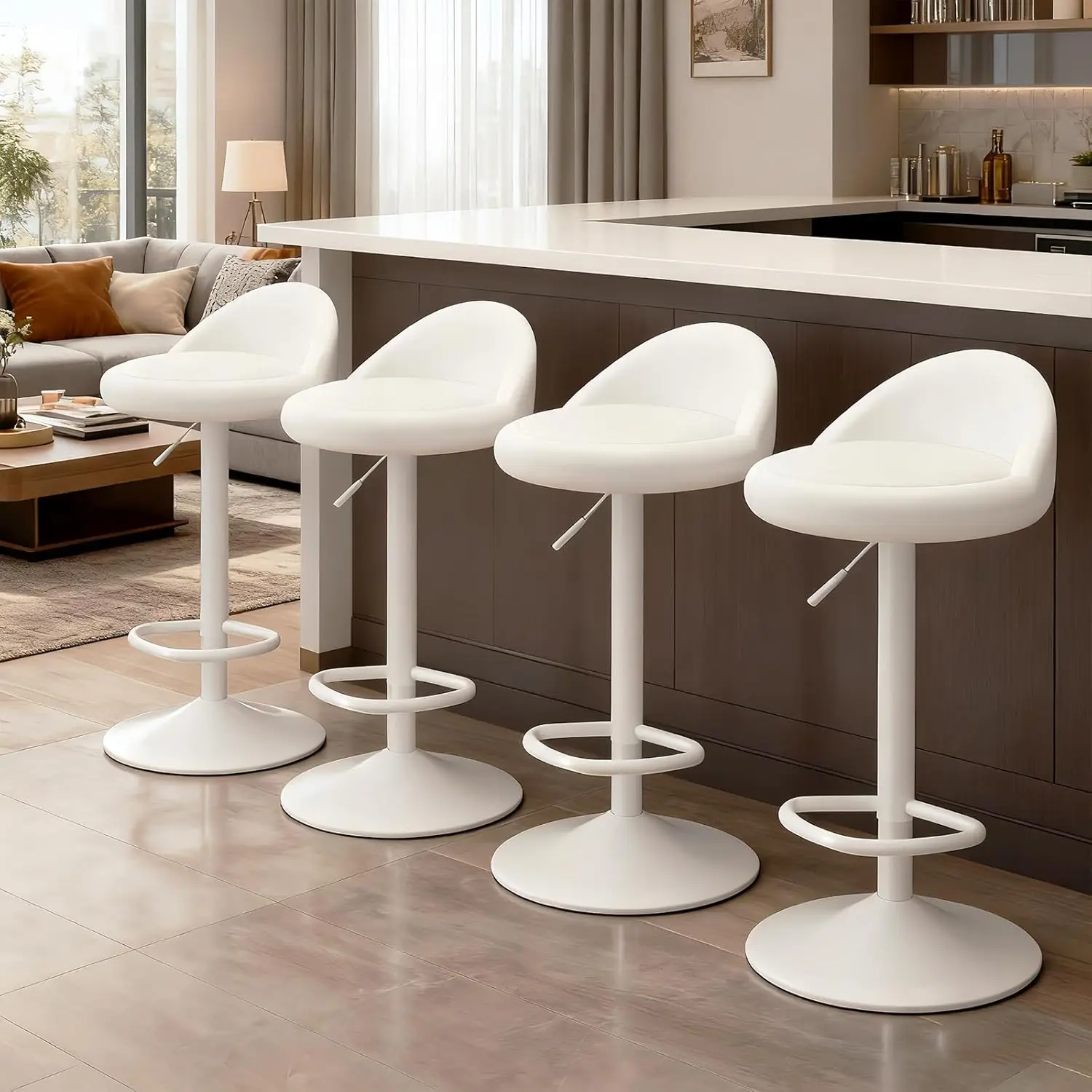 

Современные вращающиеся барные стулья из искусственной кожи с низкой спинкой, набор из 4 шт., для домашней стойки, по индивидуальному заказу