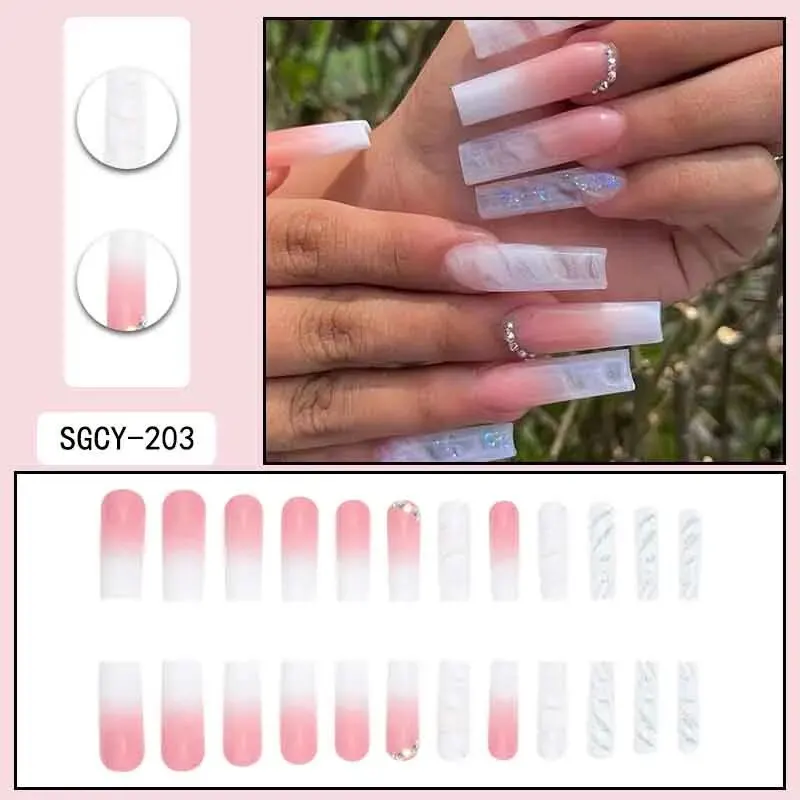 24 uñas postizas largas en forma ataúd al por mayor, diseño de uñas artificiales de última moda. 2