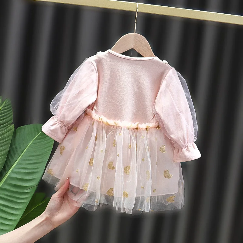 Girls Spring and Autumn New Style Princess Dress Swan Long-sleeved Dress Mesh Skirt Outer Wear Casual Sweet