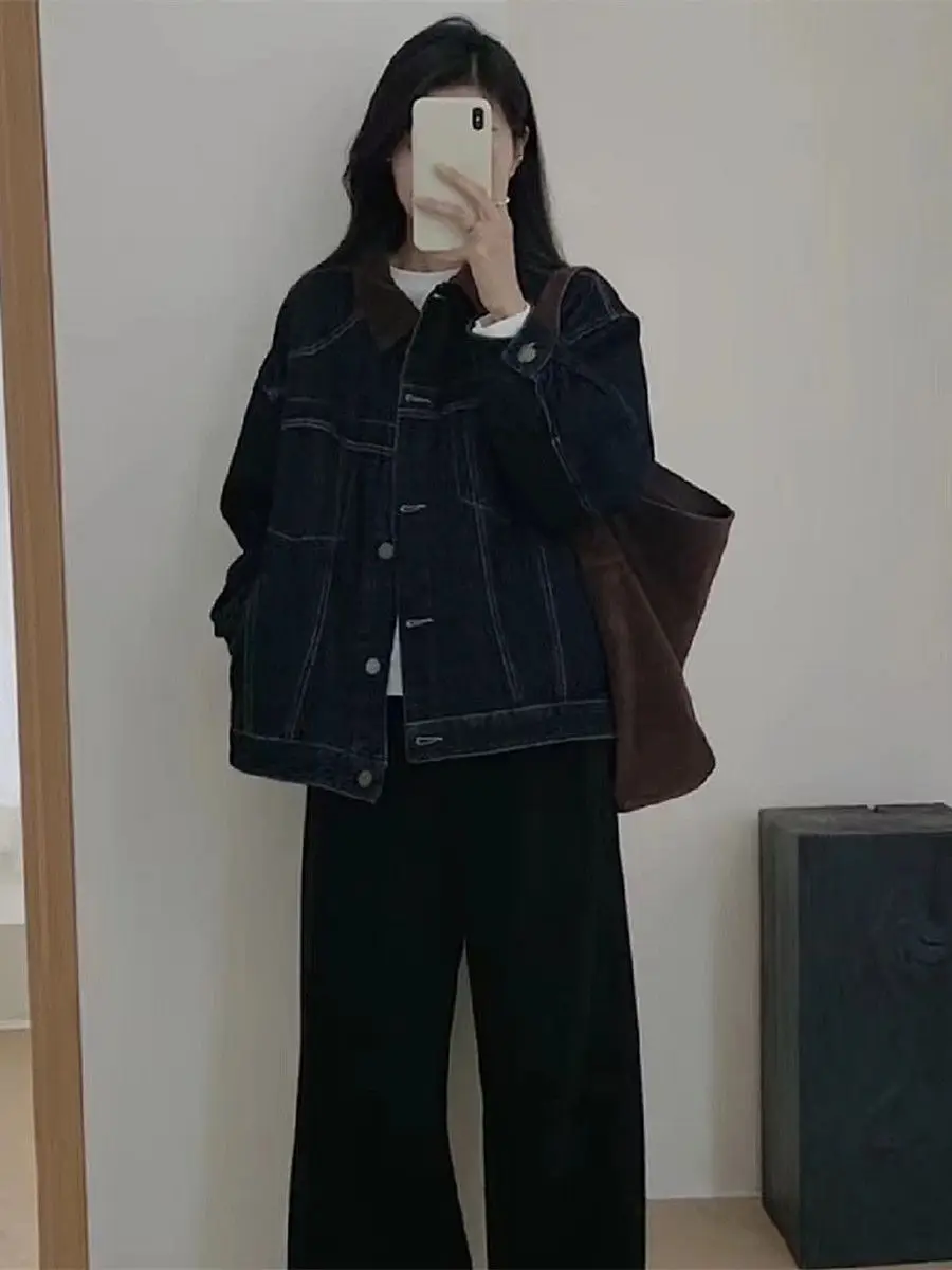 

Джинсовое пальто с мехами, плюшевые женские зимние термостеганые мешковатые куртки 2000-х годов, уличная одежда, музыкальный фестиваль, флисовые куртки на пуговицах