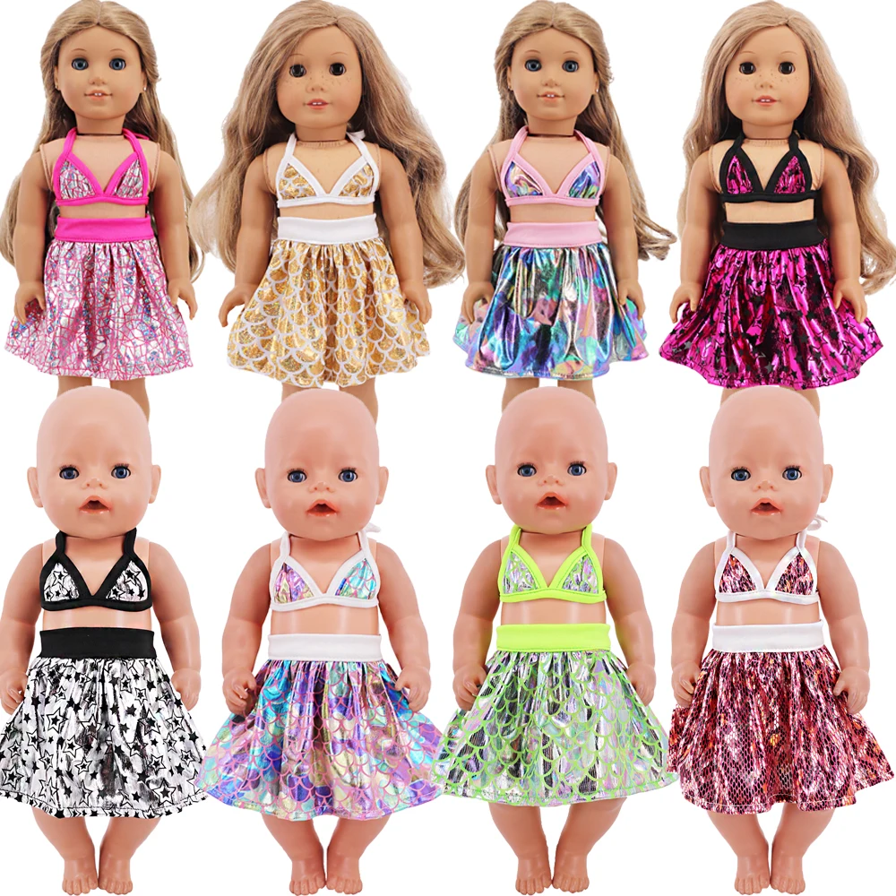 Doll Clothes Swimsuit For 43cm Born Baby Reborn & 18inch American Doll Accessories Dress Fish Scale Pattern,Our Generation Shoes