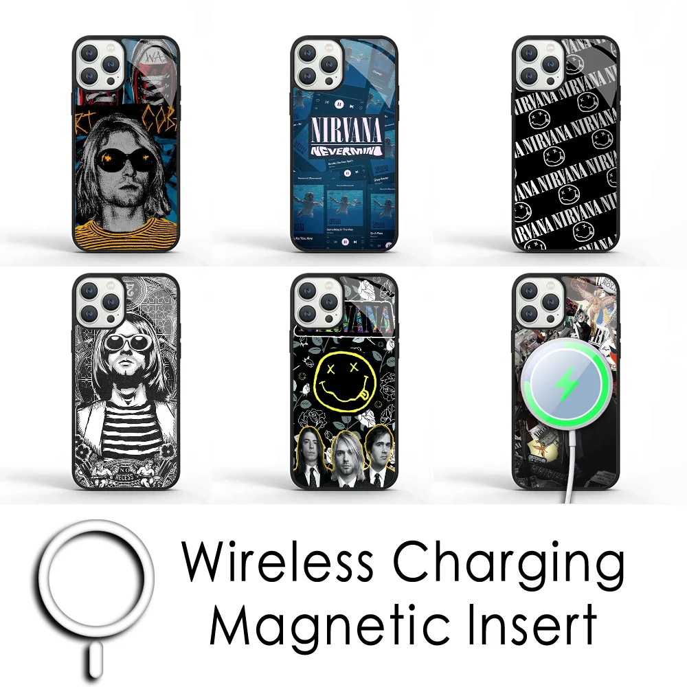 

N-NirvanaS Band Phone Case For IPhone 16 15 Pro Max Case 14 Plus 13 12 11 Magesafe Magnetic Wireless Charge Cover