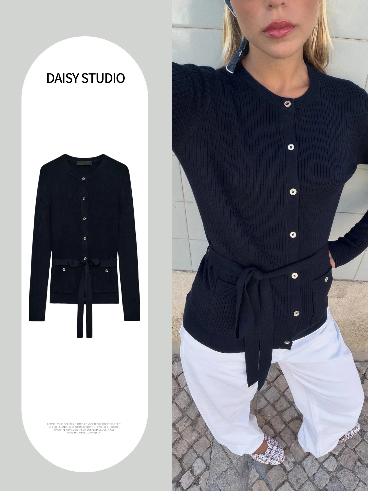 New Autumn Women's Long Sleeve round Neck Knitted Coat with Belt Casual Style Polyester Fiber Open Cardigan 8851101
