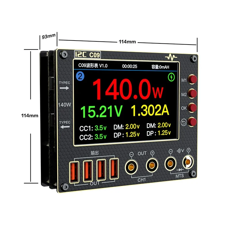 new I2C C09 8-in-1 Multi-Function Ammeter Dual Channel Voltage & Current Tester 0-40V Input for Mobile Phones Waveform Tester