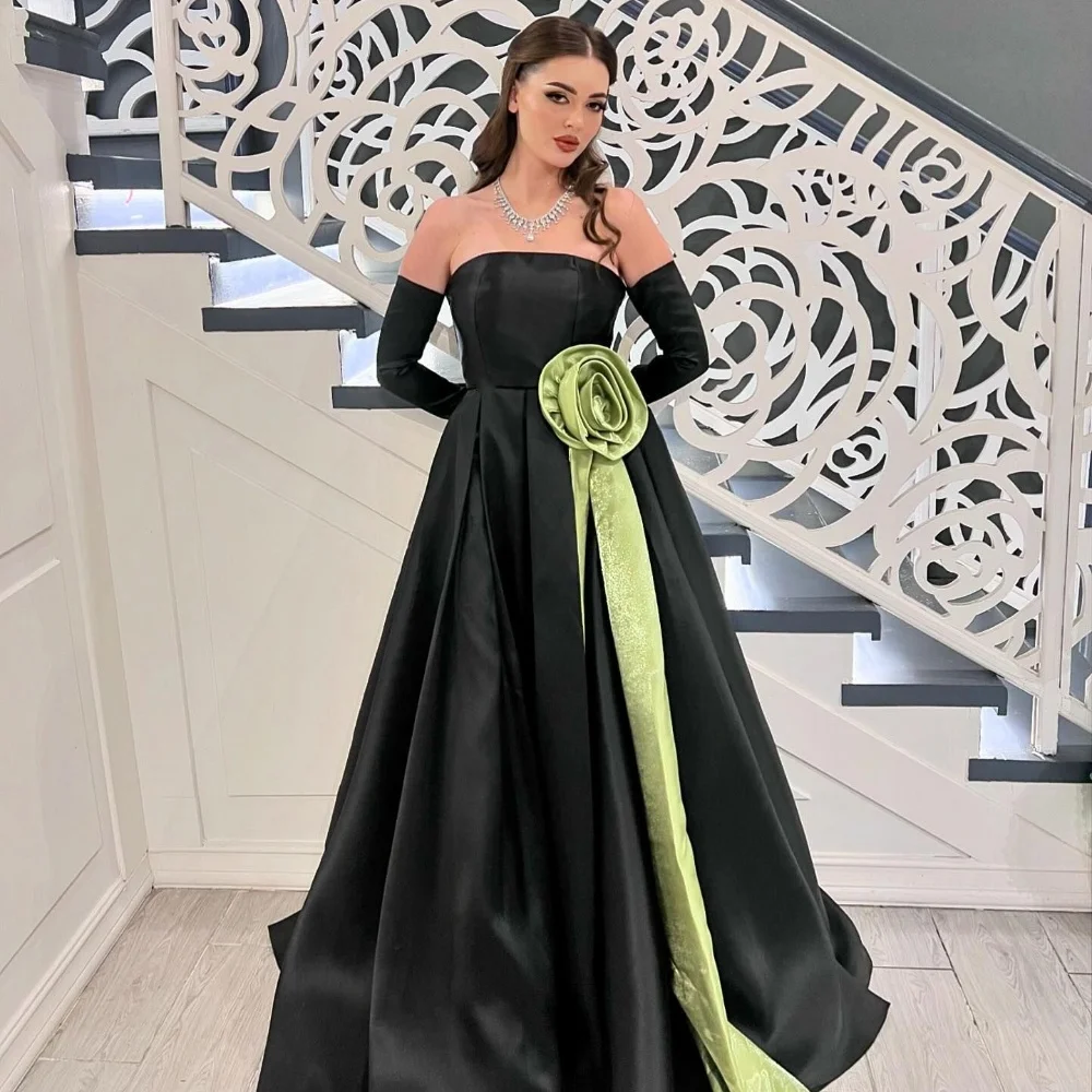 

Customized Sizes Available Fashion Pleat Draped Handmade Flower A-line Strapless Long Dresses Bespoke Occasion Dresses Matching