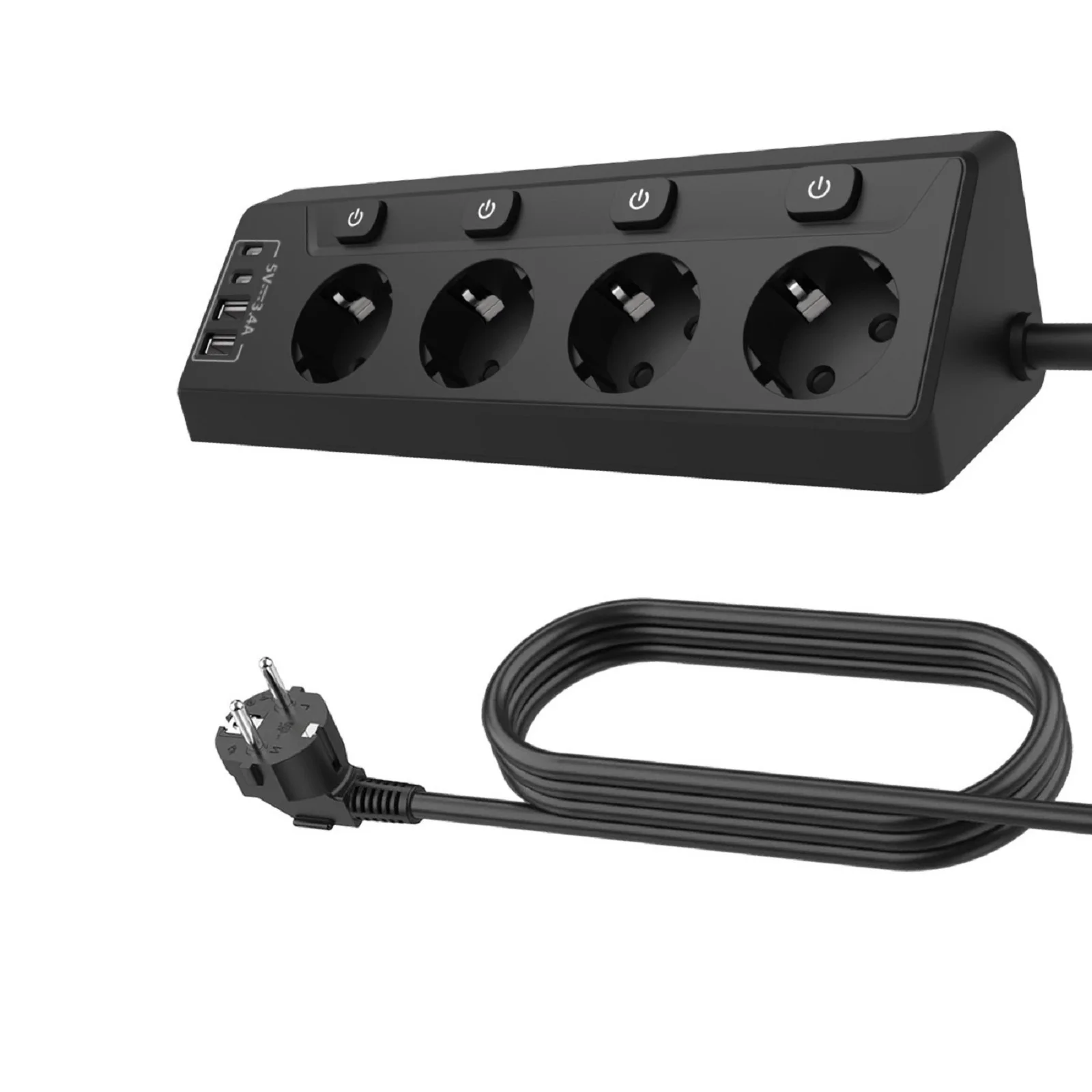 Eck-Steckdosenleiste, 8-in-1-Steckdosenleiste, 2 USB-A-Anschlüsse, 2 USB-C-Anschlüsse, langlebiges Kabel, kindersicherer Schutz