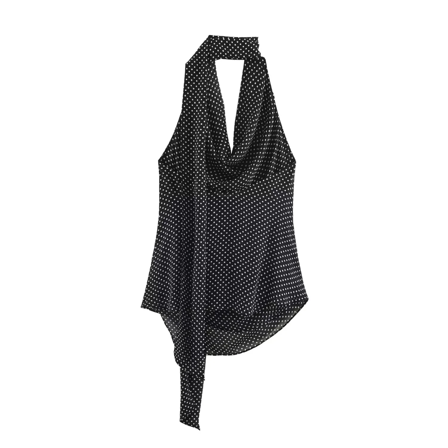 KONDALA Vintage Party-Chic Damen-Hosenanzug mit Polka Dots, ärmellosem Neckholder-Top und langen, weiten Hosen – Modischer Sommer-Urlaubsanzug 2026 – Detail 5