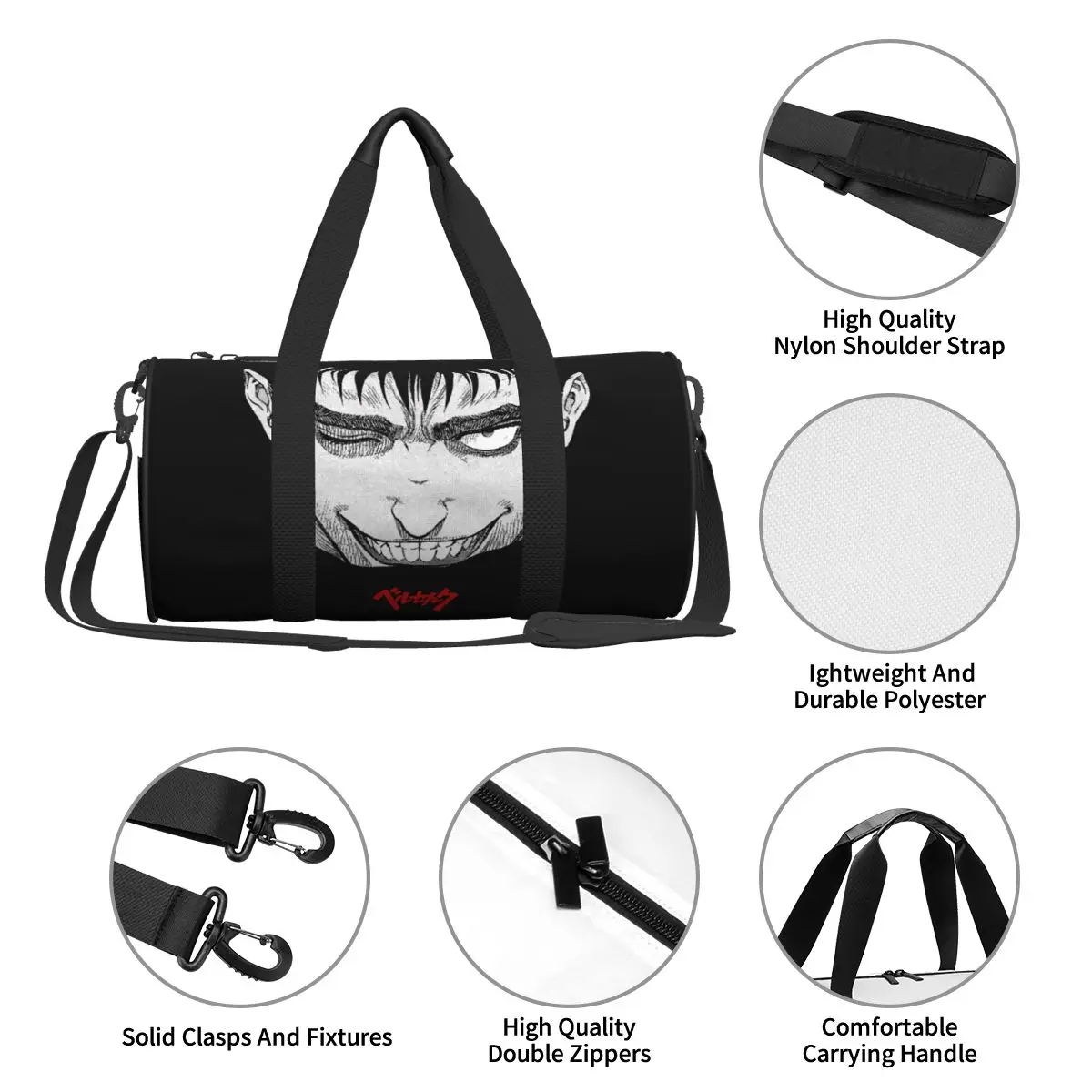 Bereserk-bolsa deportiva con bolsillo para hombre y mujer, morral de viaje resistente al agua, estilo Anime japonés, ideal para Yoga y gimnasio