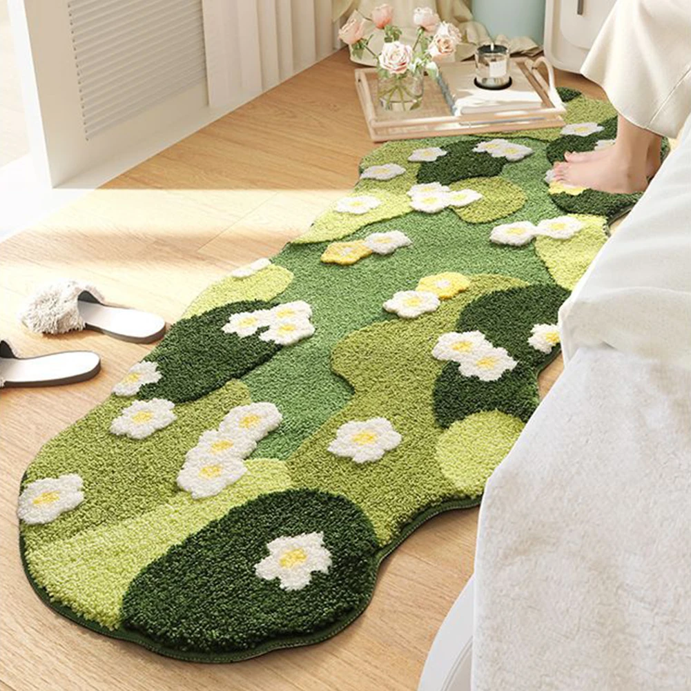 Tapis de pelouse nordique en peluche 3D, tapis vert moelleux, flocage tridimensionnel, chambre à coucher, lea