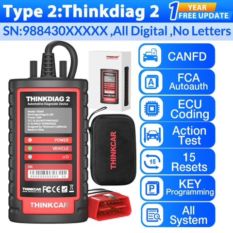 THINKCAR ThinkDiag 2 Полная система протокол Canfd 15 Служба сброса 1 год Бесплатный диагностический инструмент OBD2 Двунаправленное кодирование ECU