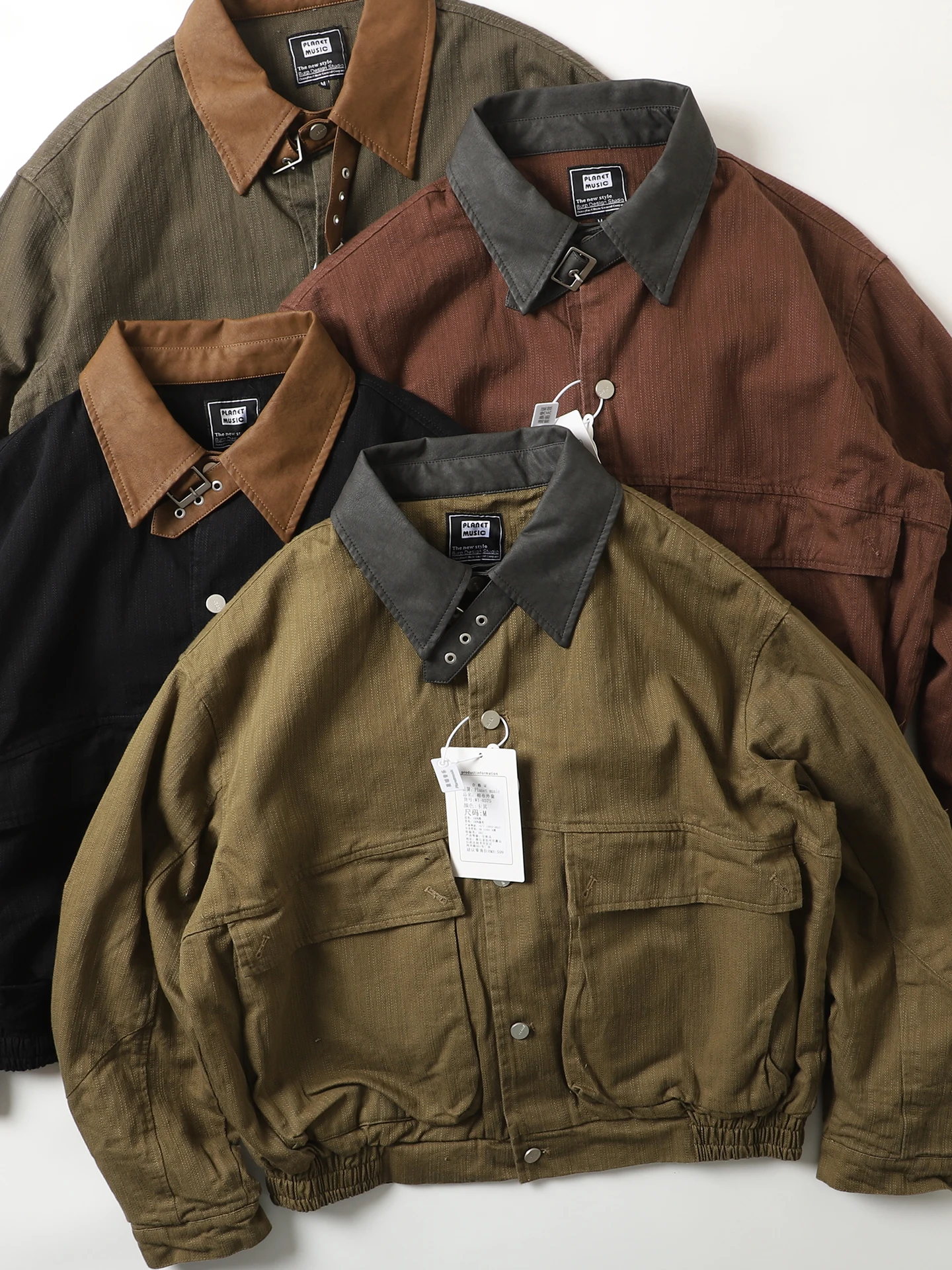 

American Sle Hard Man Heavyweight Pure Cotton Color Blo Collar Loose Jaet Men's Japanese Trendy Workwear Top