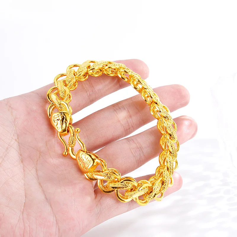 Fylia Jewelry   Gold store new AU999 real gold bracelet domineering men's wrist chain 24K real gold boss chain fashion jewelryAU