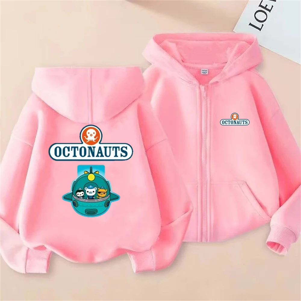 Disney Octonauts Girls pink Coat Zipper style Children's Hoodie tops Boys black Kids Autumn Sweatshirt 3-12 Year Toddler