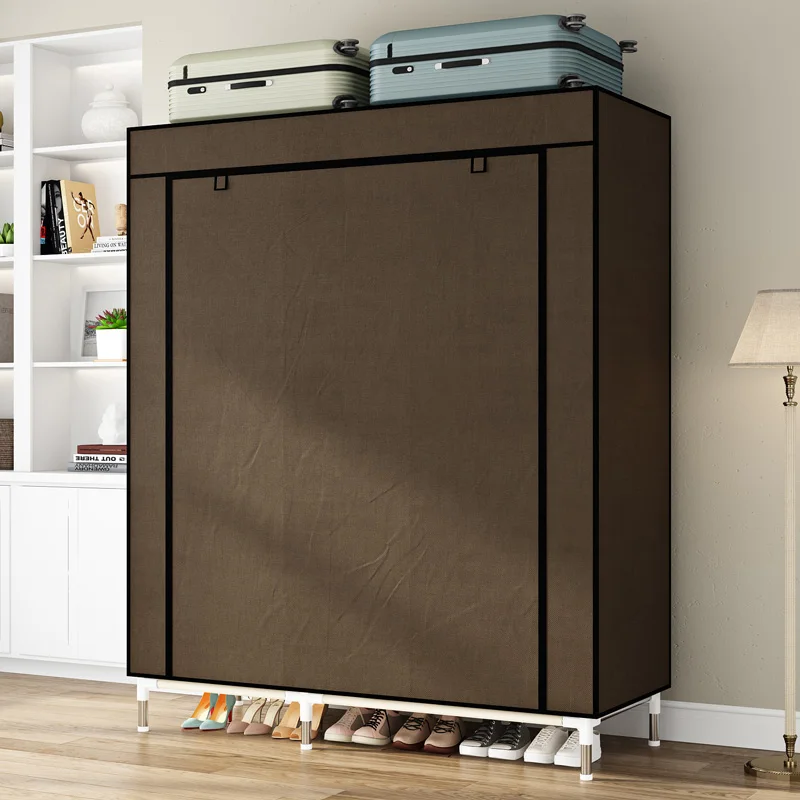 Portable wardrobe, wardrobe with 6 shelves and hanging rods, bedroom storage storage, non-woven cover, brown