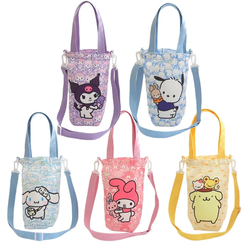 

MINISO Sanrio Cartoon Hello Kitty Cinnamoroll My Melody Purin Dog Kuromi Handbag Portable Water Bottle Thermos Cup Storage Bags