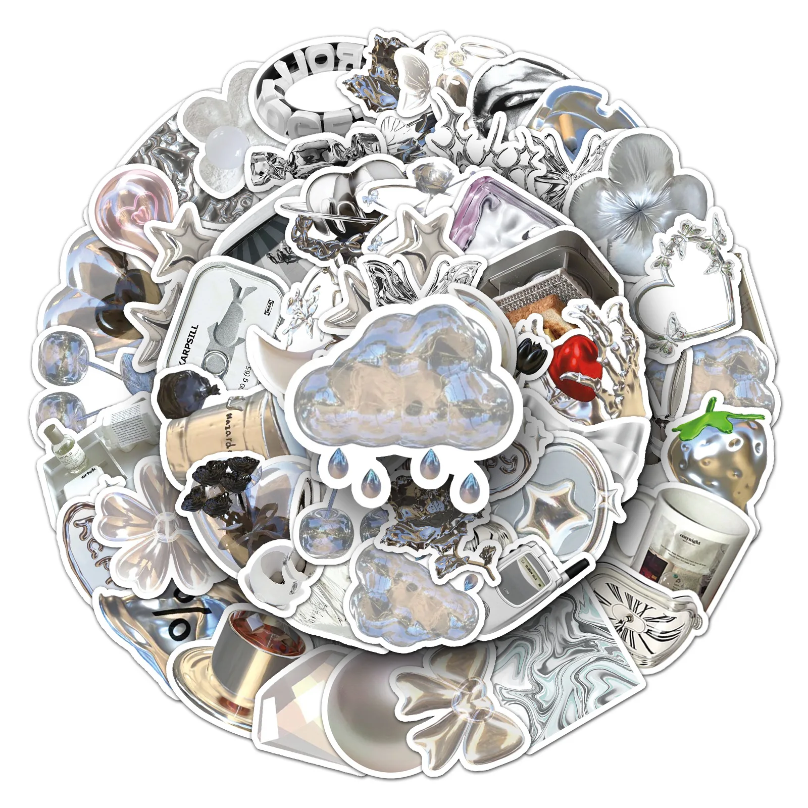 50pcs Nordic Style Silver Ins Style High-End Children's Creative DIY Mobile Phone Case Water Cup Waterproof Ledger Sticker